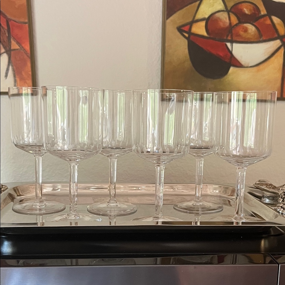 Noritaki Vintage Etched Teardrop Crystal Wine Glass Set of 6